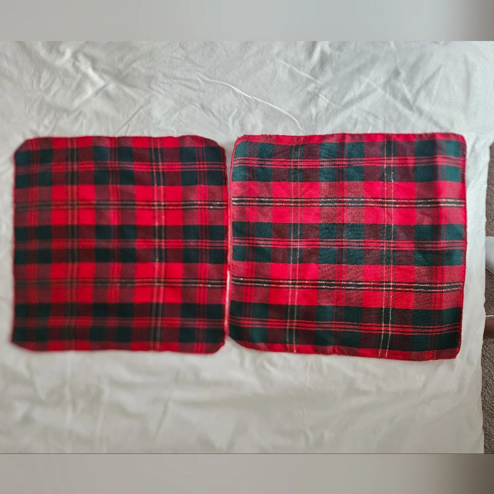 Red Tartan Plaid Gold Thread Placemats & Napkins x 2
